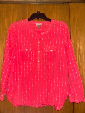 LOFT Coral Pink Striped Button Front Blouse Lightweight